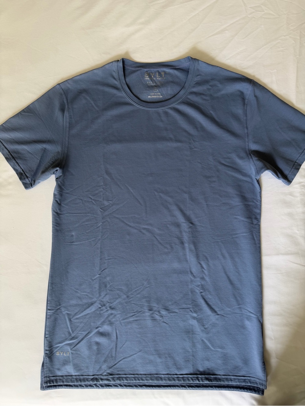 Drop-Cut LUX Basic Crew Split Hem Short Sleeve T-shirt |  Blue | Large